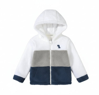 Baby Boy Coat with Dinosaur Embroidered Hood