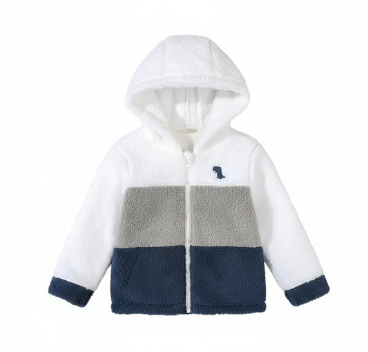 Baby Boy Coat with Dinosaur Embroidered Hood