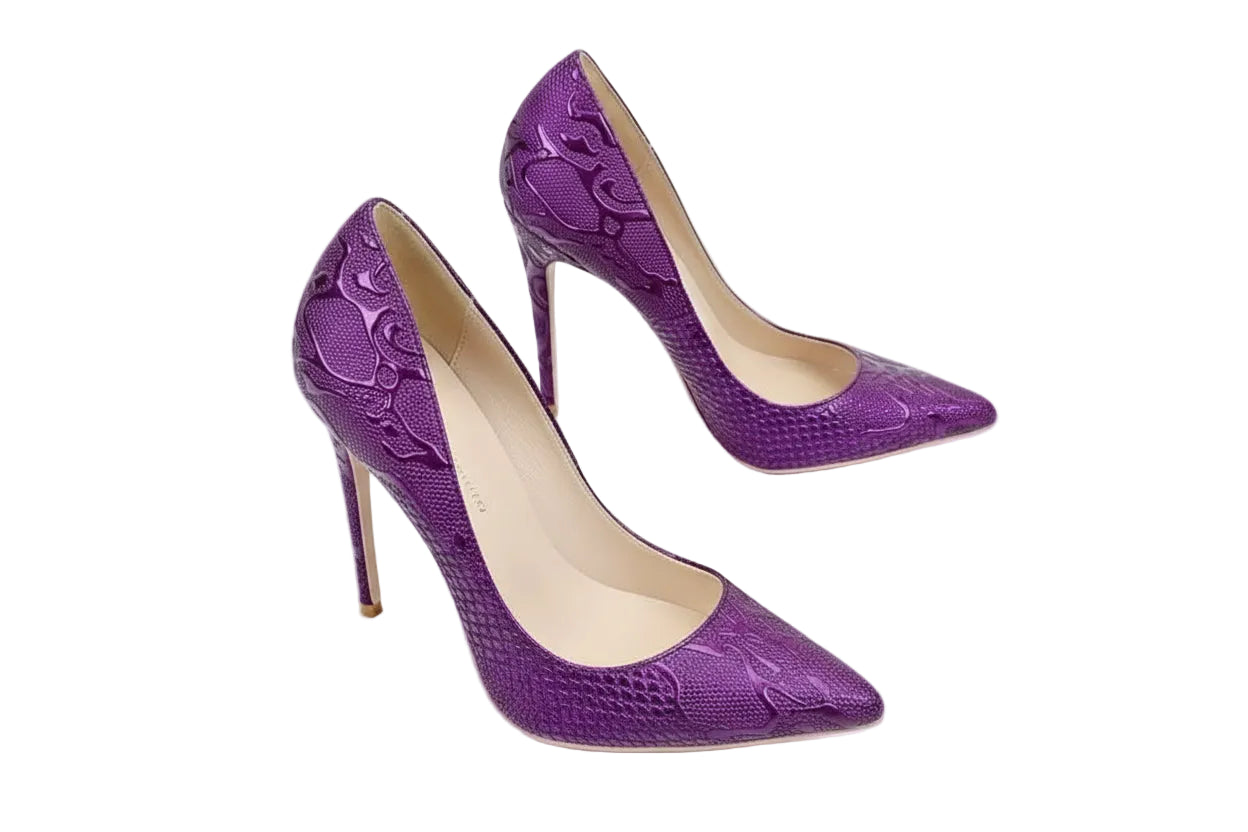 Women’s Stiletto Pumps Purple Crocodile Embossed High Heels