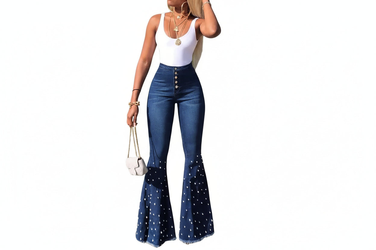 Women Flare Denim Pants High Waist Vintage LariLeo Store