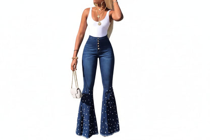 Women Flare Denim Pants High Waist Vintage LariLeo Store