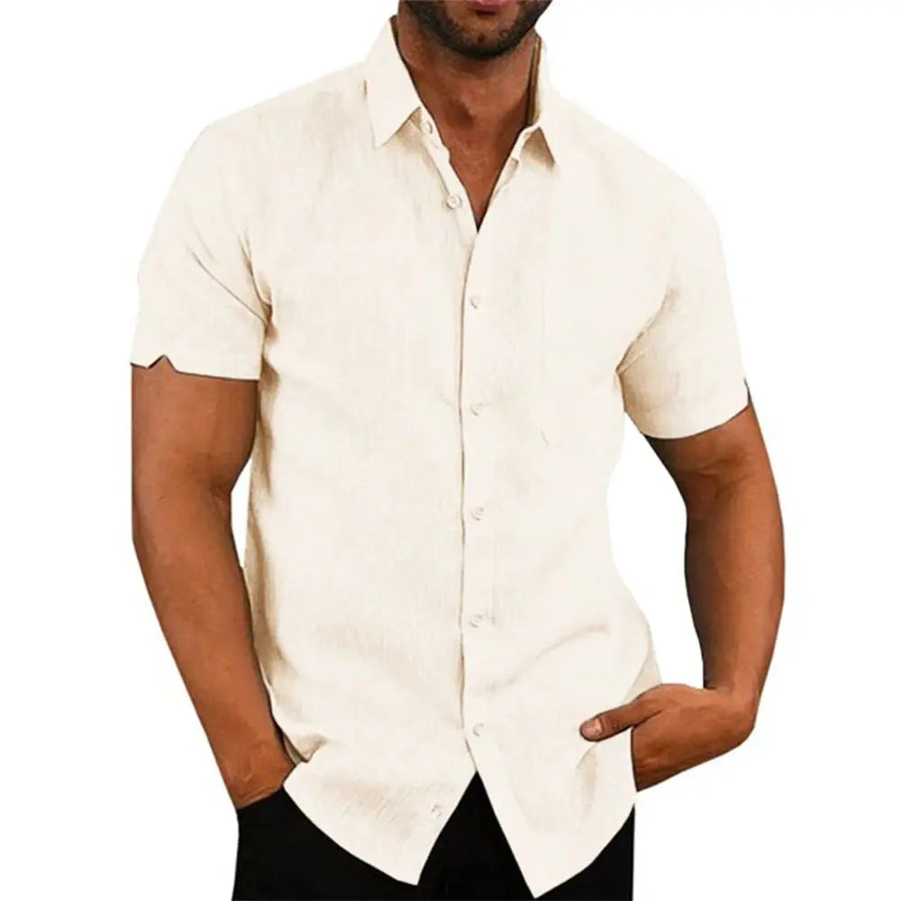 Mens Cotton Linen Short Sleeve Shirt breathable LariLeo Store
