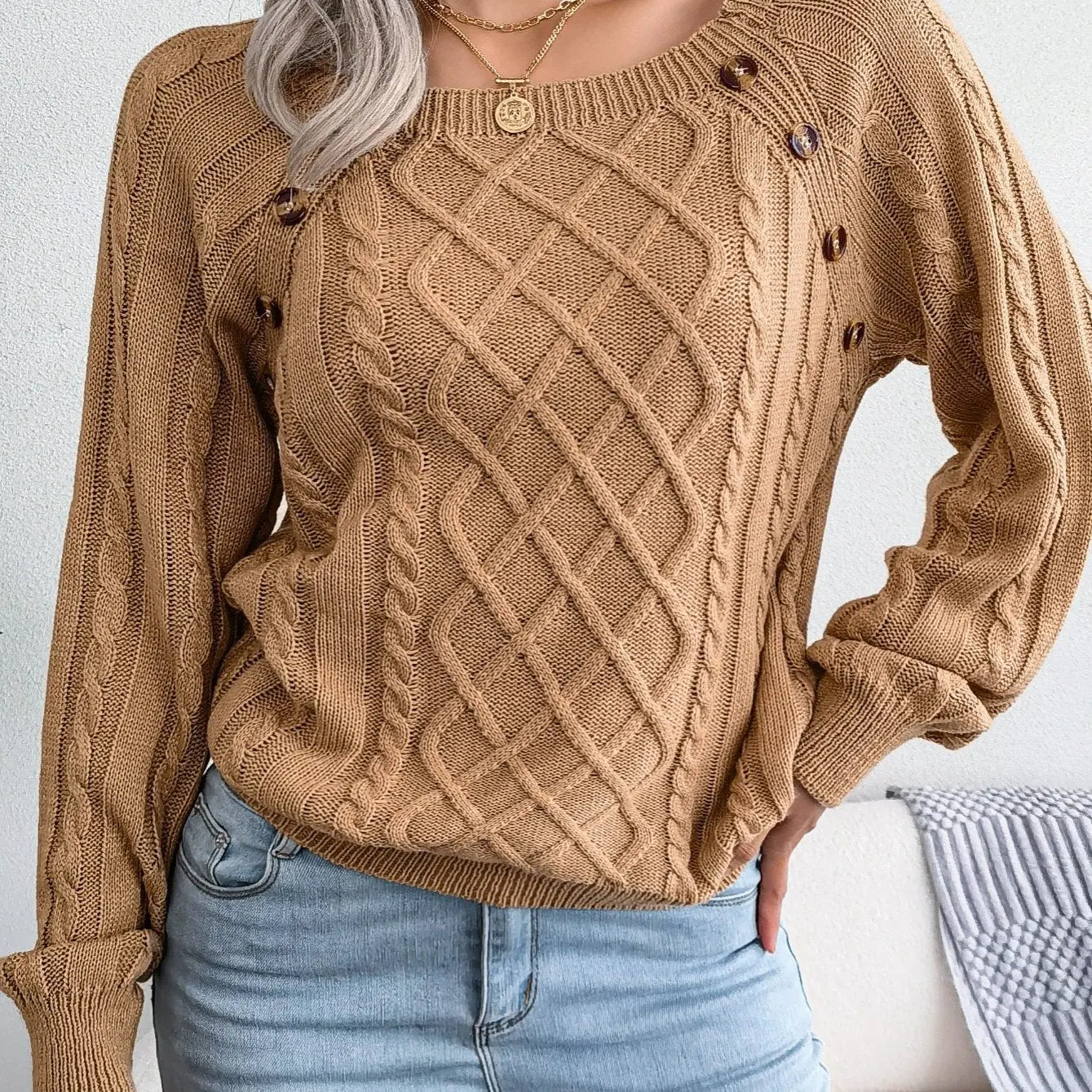 Womens Textured Lantern Sleeve Sweater LariLeo Store