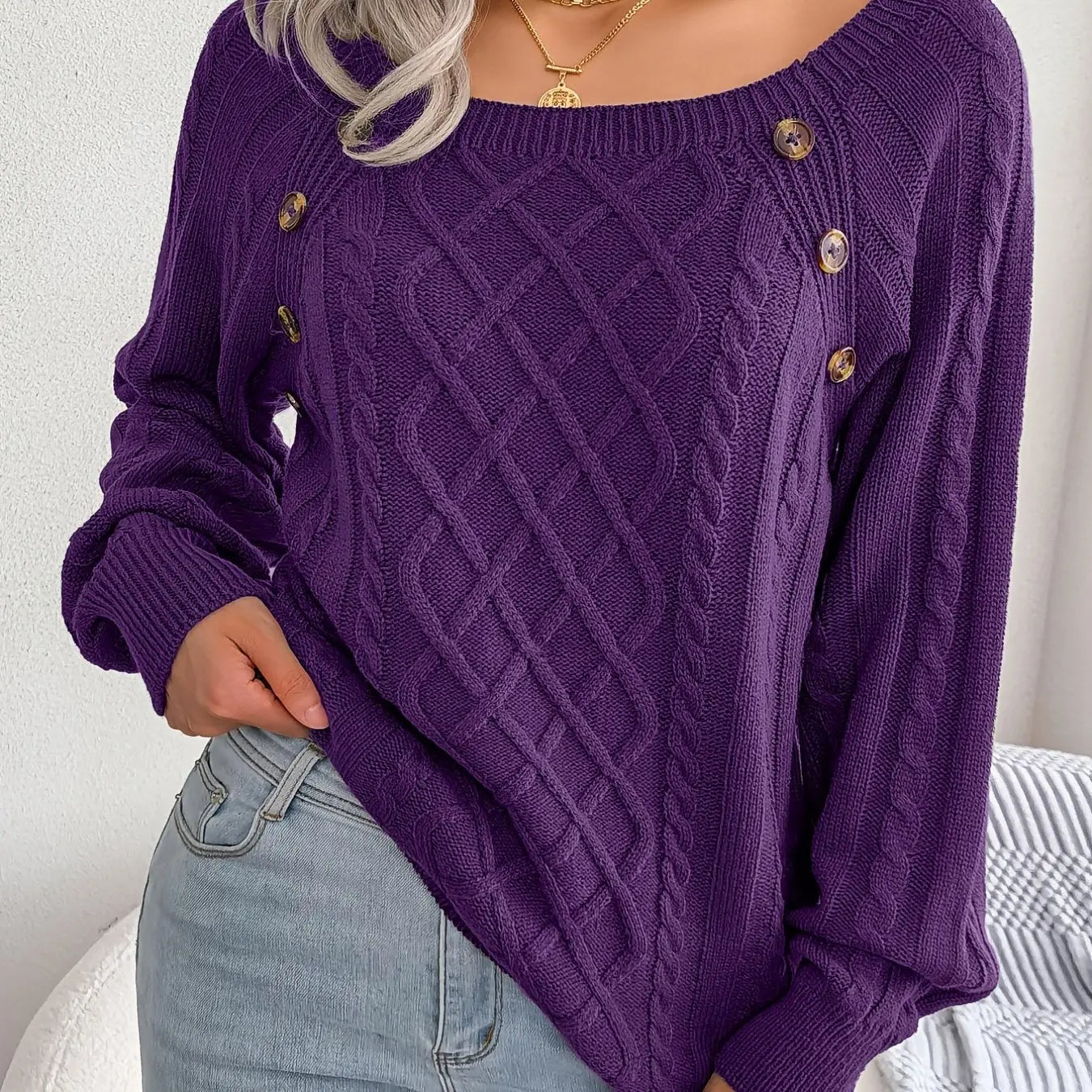 Womens Textured Lantern Sleeve Sweater LariLeo Store